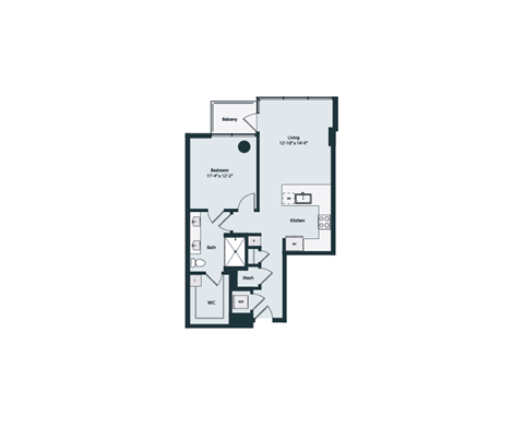 Floor plan for 1 bed, 1 bath, 785 sqft